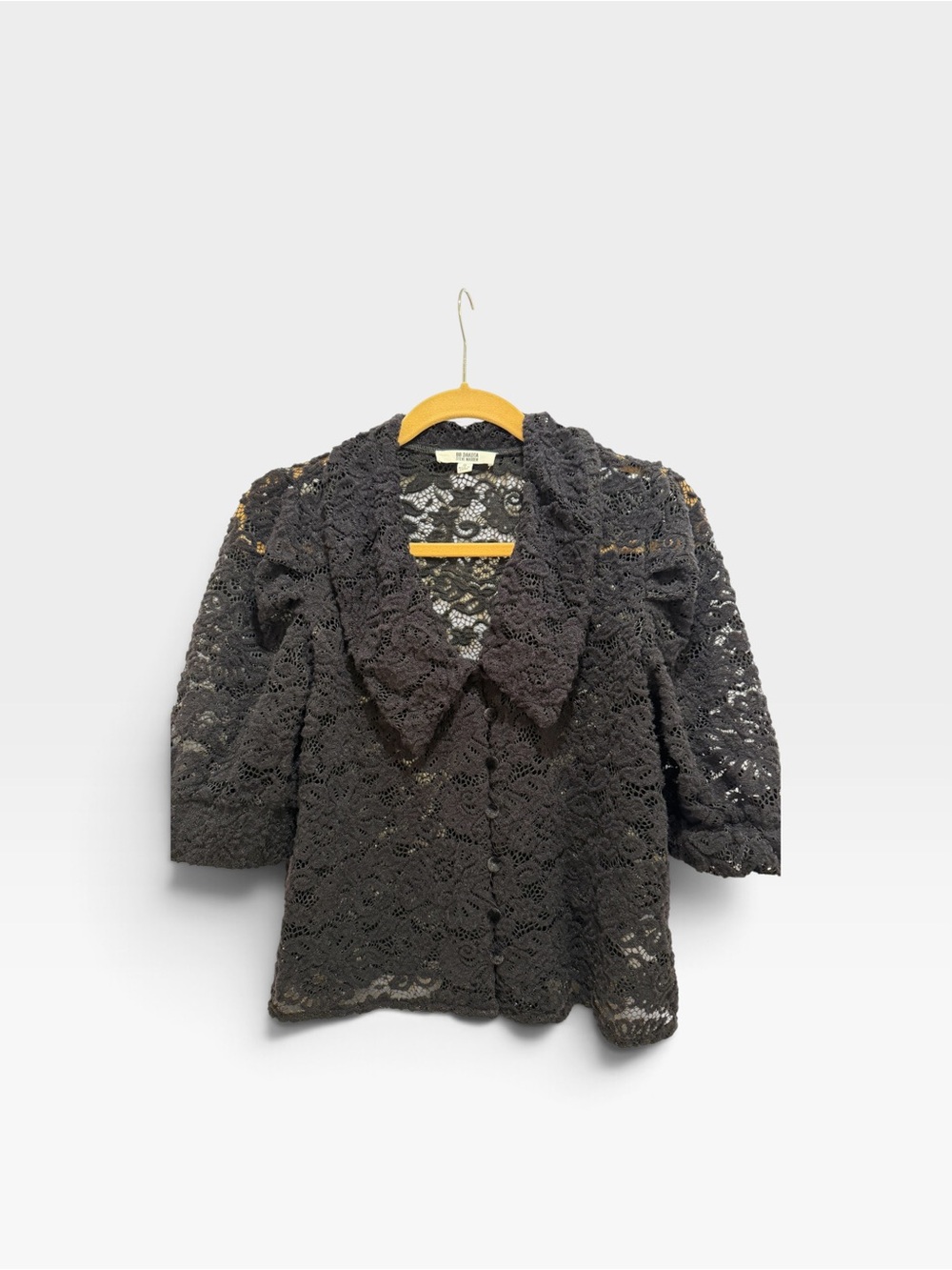 BB Dakota Women's Black Lace Button-Front Shirt with Velvet Buttons